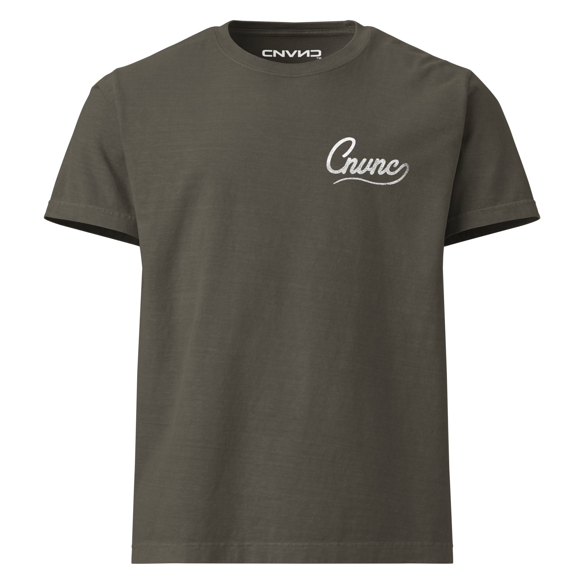 CNVNC Internal Dialogue heavyweight graphic tee — front print detail